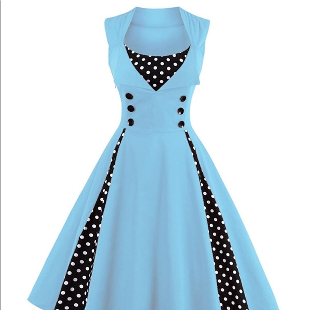 Sleeveless Rockabilly Dress Size M - Baby Blue